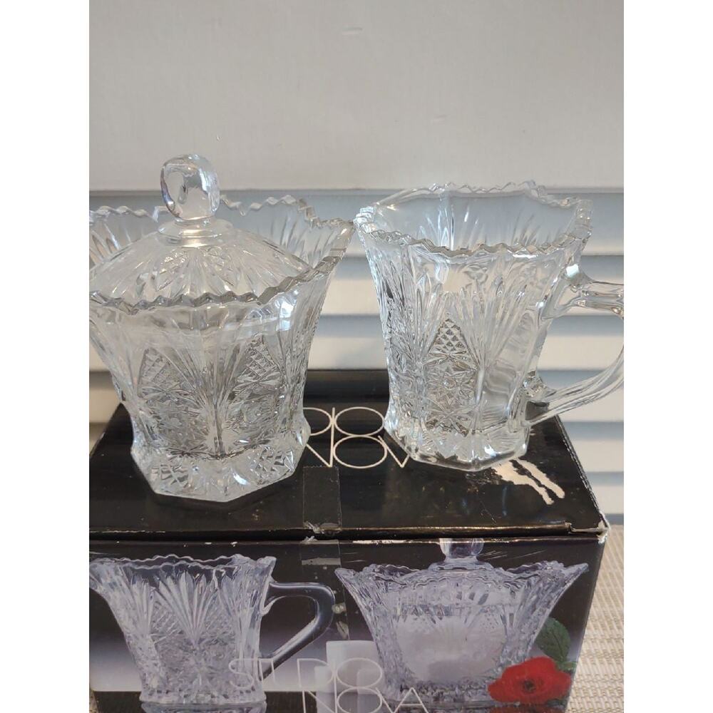 Studio Nova Country Flair glass sugar bowl with lid and creamer set pair